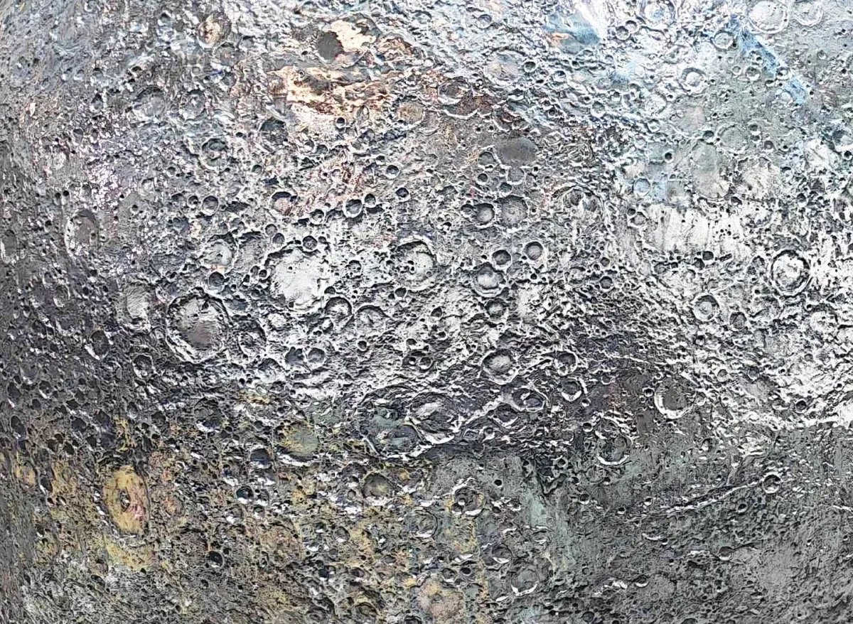 Details of Mirror Moon, Luke Jerram's stainless steel Moon sculpture