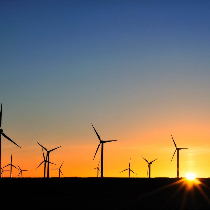 Offshore Wind Farm At Sunset