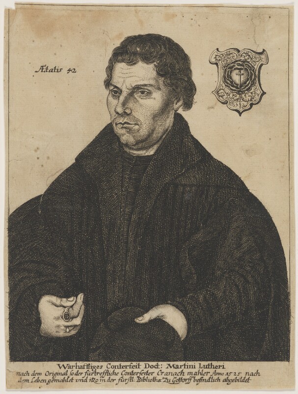 Black and white print of man with dark hair and dressed in black, facing left and holding a hat in one hand. A badge is in the background beside his head to the right, text to the left, stating his age in Latin, and further text below the image.