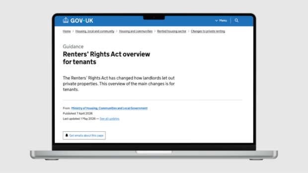 Screenshot of the Renters Rights Act overview for tenants page on GOV.UK