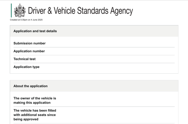 An example of the improved digital application process, showing application and test details