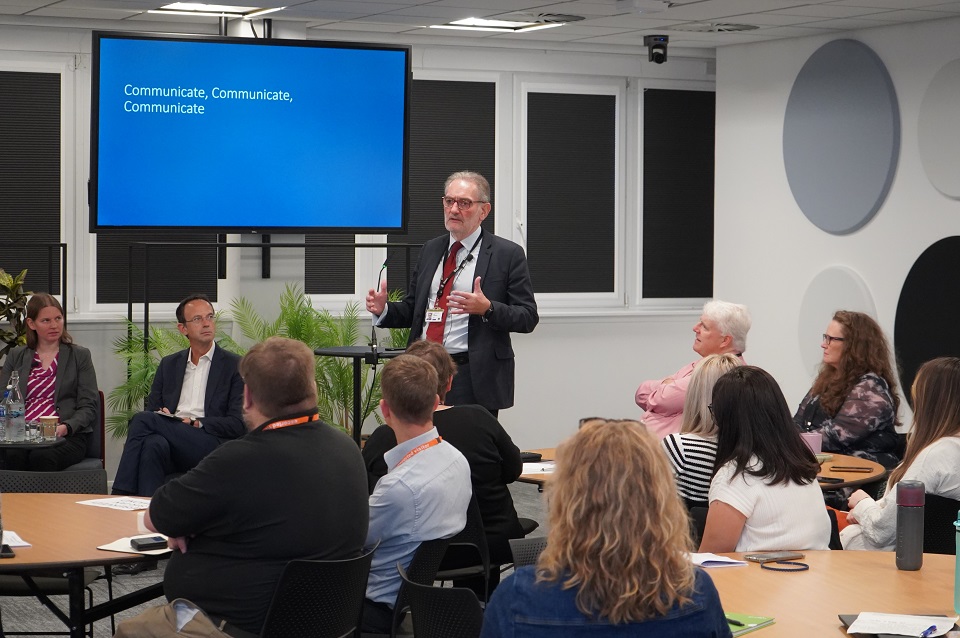 Ian Diamond speaking to civil servants