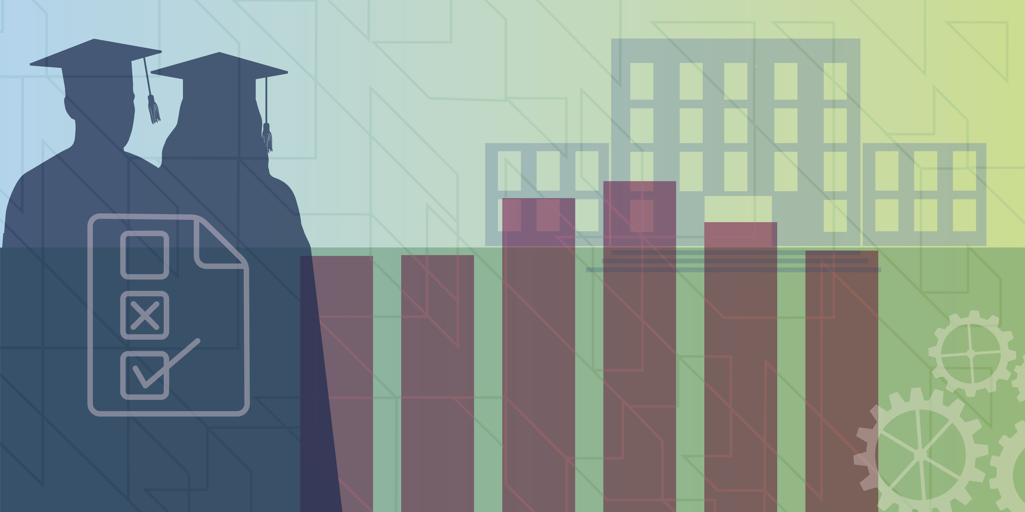 graphic of graduates next to data bar chart