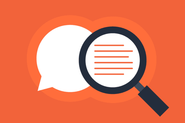 Illustration magnifying glass, data and speech bubble