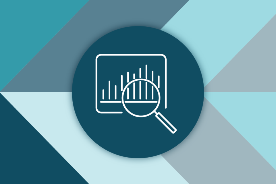 Magnifying glass over a bar chart