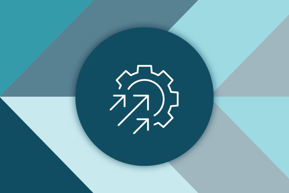 Arrows pointing to a gear