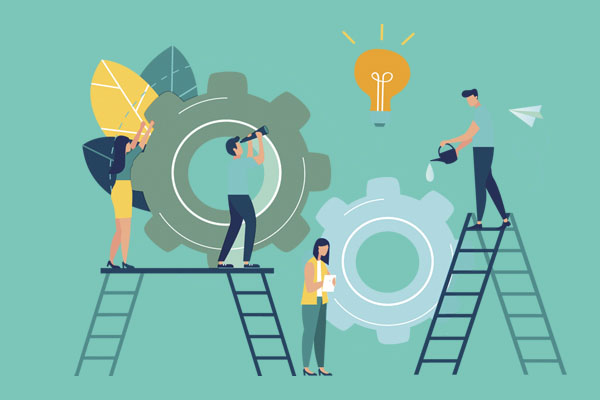 Illustration of people with cogs and ladders