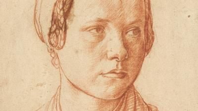 A 16th-century sketch of a young woman's face in red chalk by Jan Cornelisz Vermeyen. 