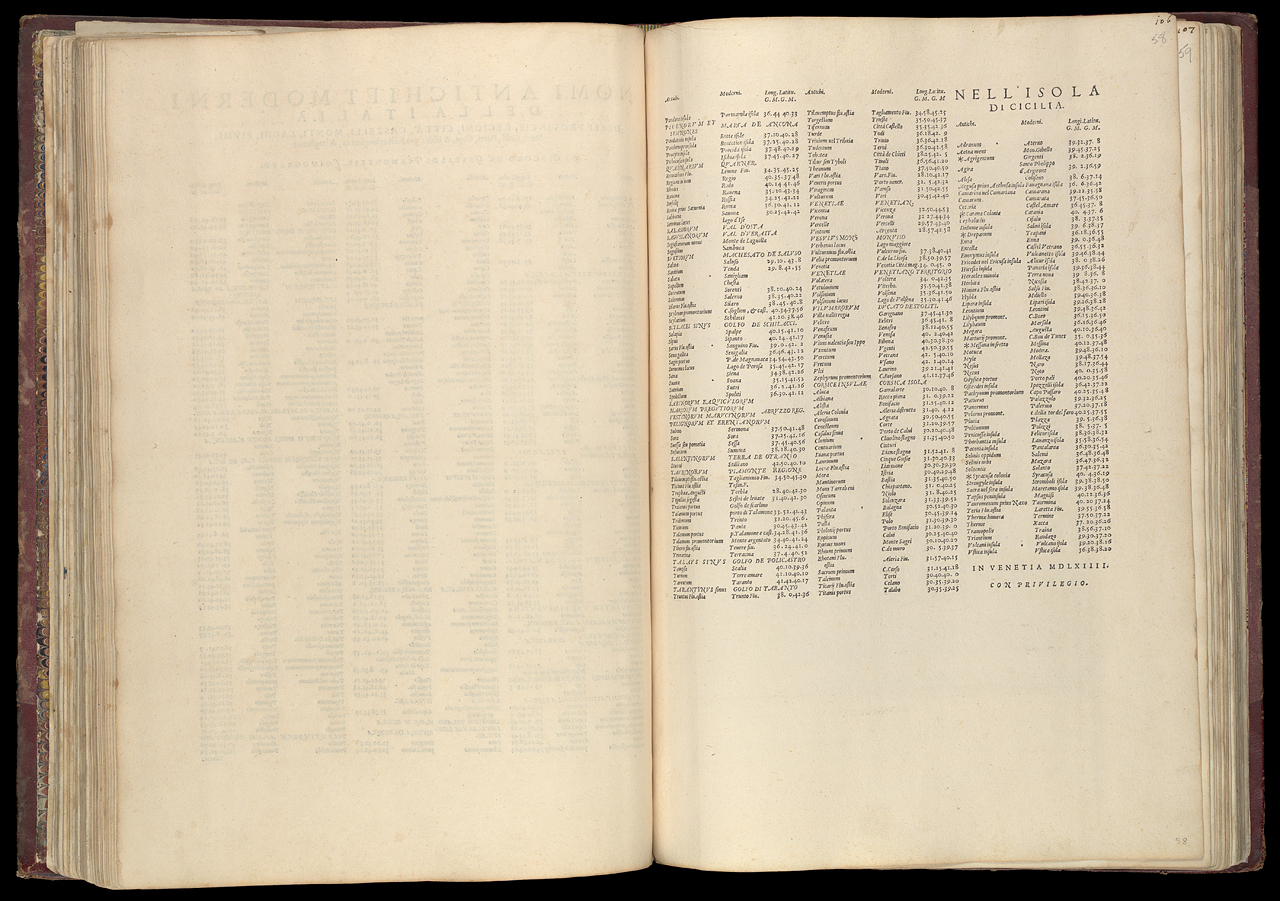 An image showing 'PBC3995(58); [text] I nomi antichi, et moderni della Italia…di Giacobo de Gastaldi Piamontese Cosmografo. In Venetia MDLXIIII. [1]'