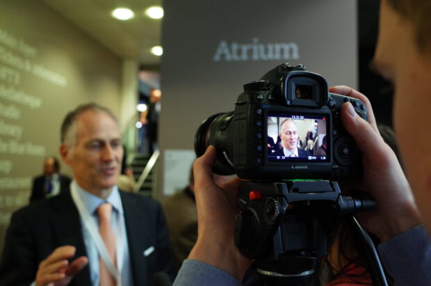 Tim O'Reilly in front of a camera