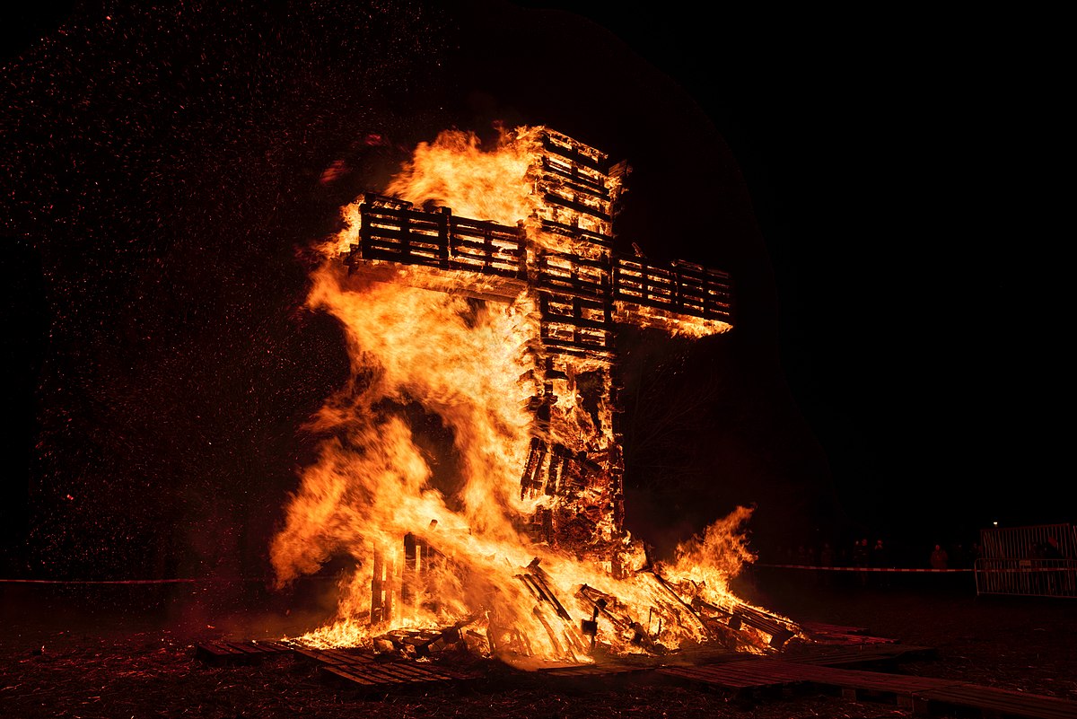 Wooden cross being burnt
