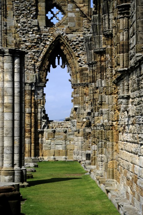 Whitby Abbey, West Front as seen from the east. This window was badly damaged in the shelling of 1914. N080802 © English Heritage Photo Library