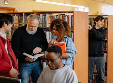 Group of students at a library