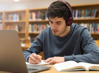 Teenager studying at desk