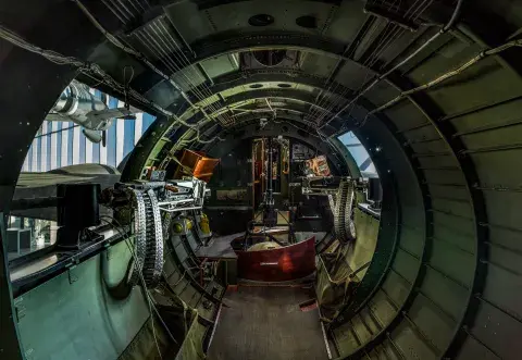Interior of IWM's B-17 Flying Fortress showing waist gun positions