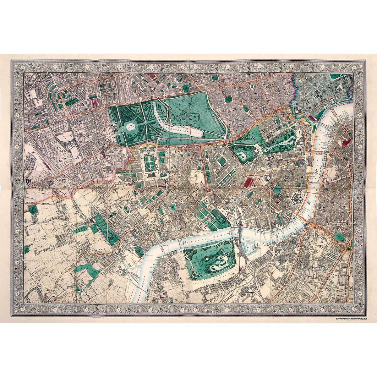 Old Map of Victorian London by Edward Standford - cloth map print