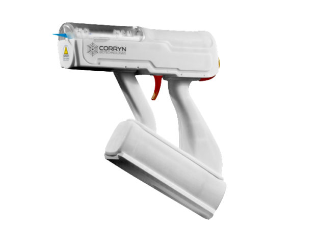 Corryn Biotechnologies' hand held device for creating a web-like wound dressing.