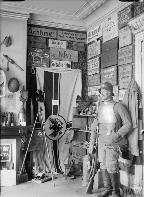A view of items being stored at the National War Museum Store at Hesdin, September 1917. The National War Museum was later renamed the Imperial War Museum.