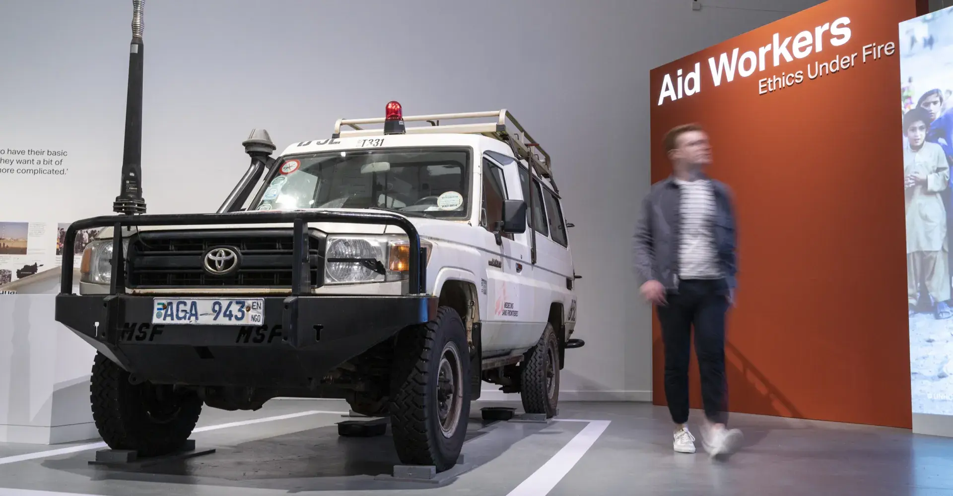 A Médecins Sans Frontières Land Cruiser in Aid Workers Exhibition