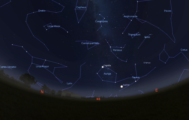 The sky looking north-east. Credit: Stellarium.org