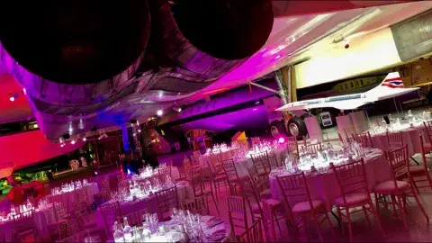 Imperial War Museums Duxford, dining tables for event under Concorde