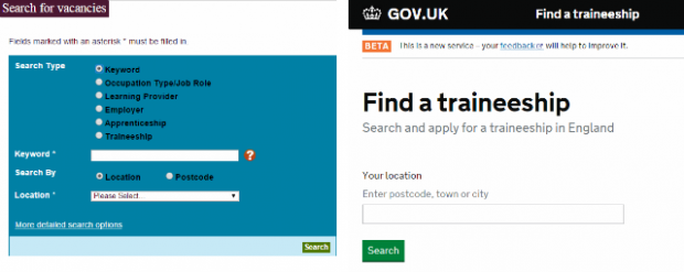 Old and new traineeship search