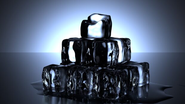 Tower of ice cubes starting to defrost