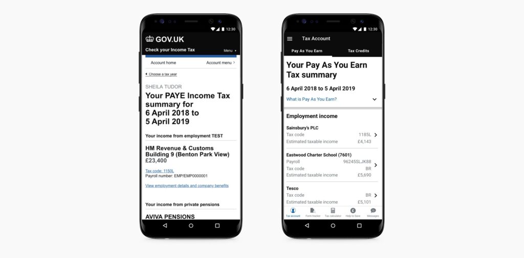 Side by side pictures of phones with screenshots of the mobile app