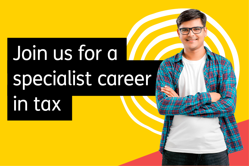 Image with text stating 'Join us for a specialist career in tax'