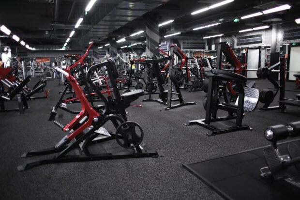 Gym with various gym equipment.