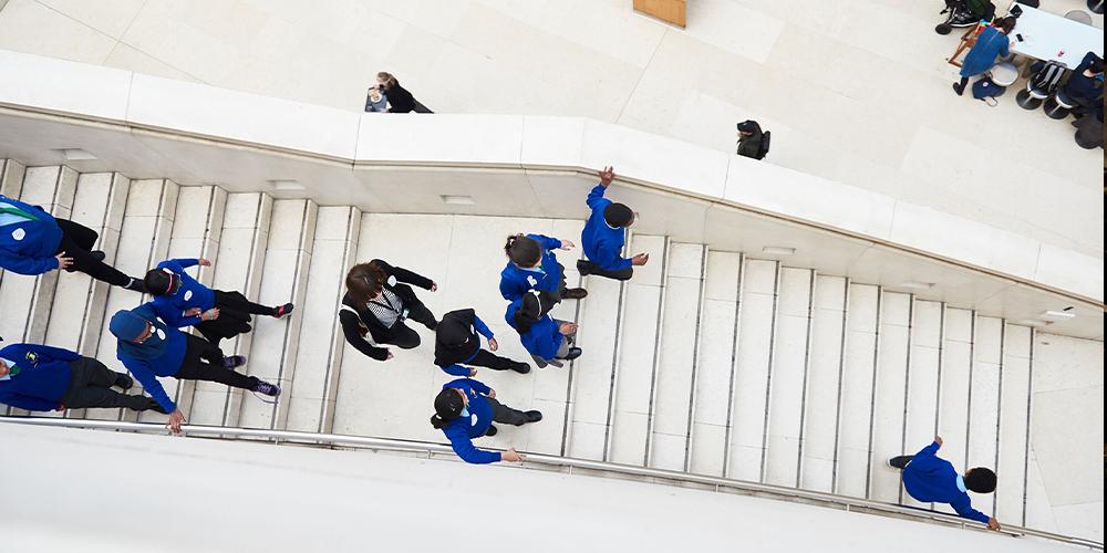 School kids walking in the Great Court.