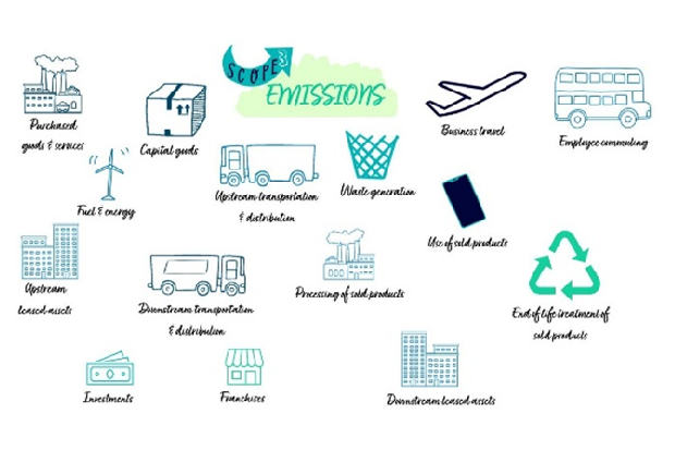 A diagram illustrating the fifteen scope 3 emissions categories (adapted from Carbon Collective, 2024)