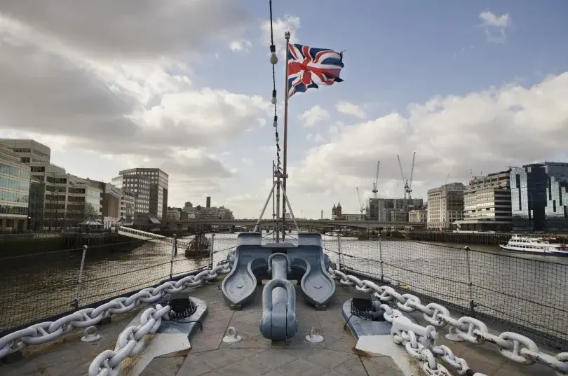 View of Union Jack on HMS Belfast