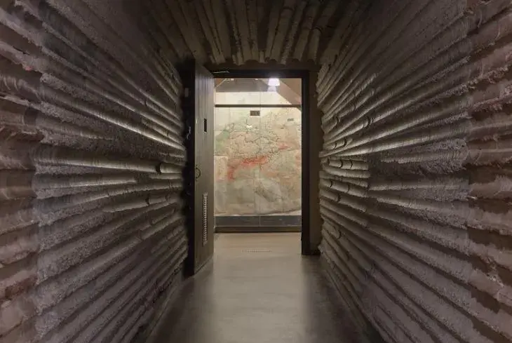 A tunnel cut through the concrete at Churchill War Rooms