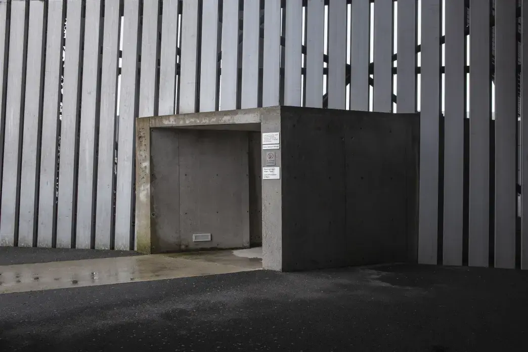 Aluminium and concrete entrance at IWM North.