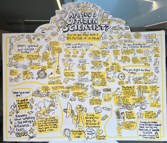 An illustrated citizen science brainstorming workshop with members of the public in Bristol by the Natural History Consortium
