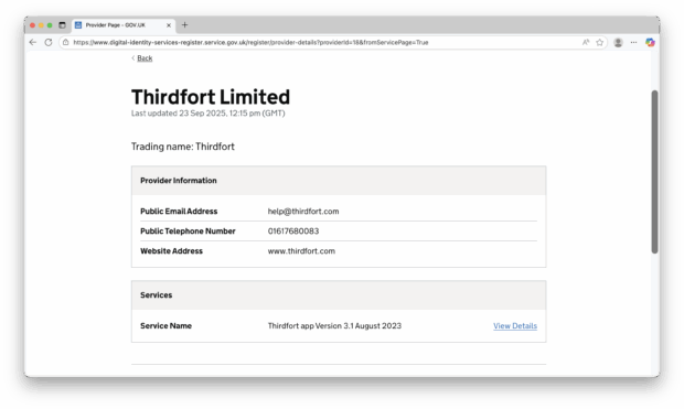 A screenshot of a provider profile