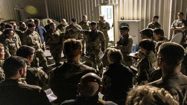 Troops gathered for a briefing