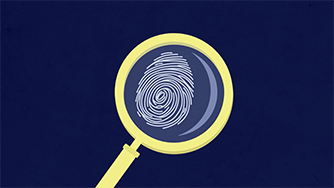 Magnifying glass hovering over a fingerprint