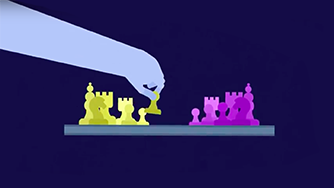 Animated hand playing chess