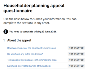 LPA questionnaire screen