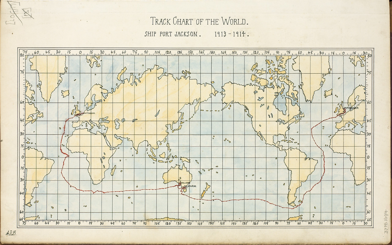 An image showing 'Log of Port Jackson - Map of the World, 1913-1914'