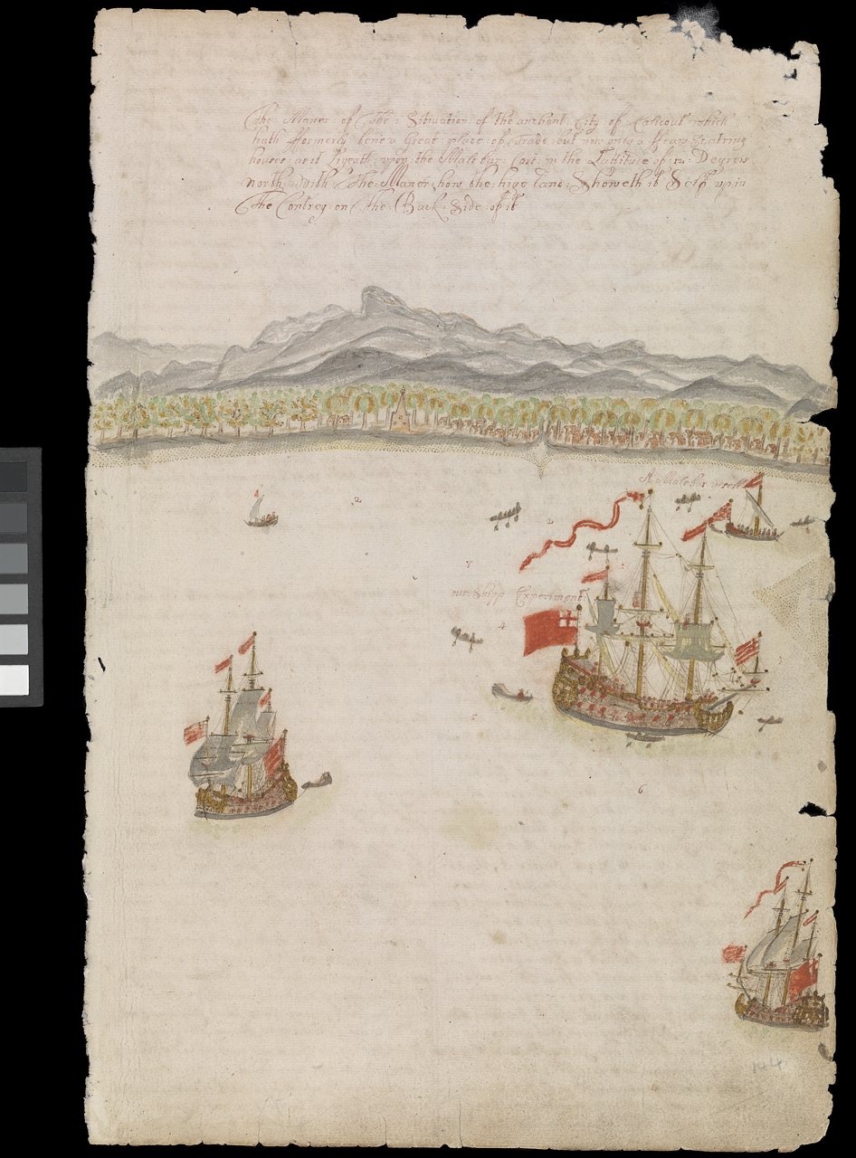 An image showing 'Barlow Journal f. 74r.  The Manner and Situation of the City Calicut'