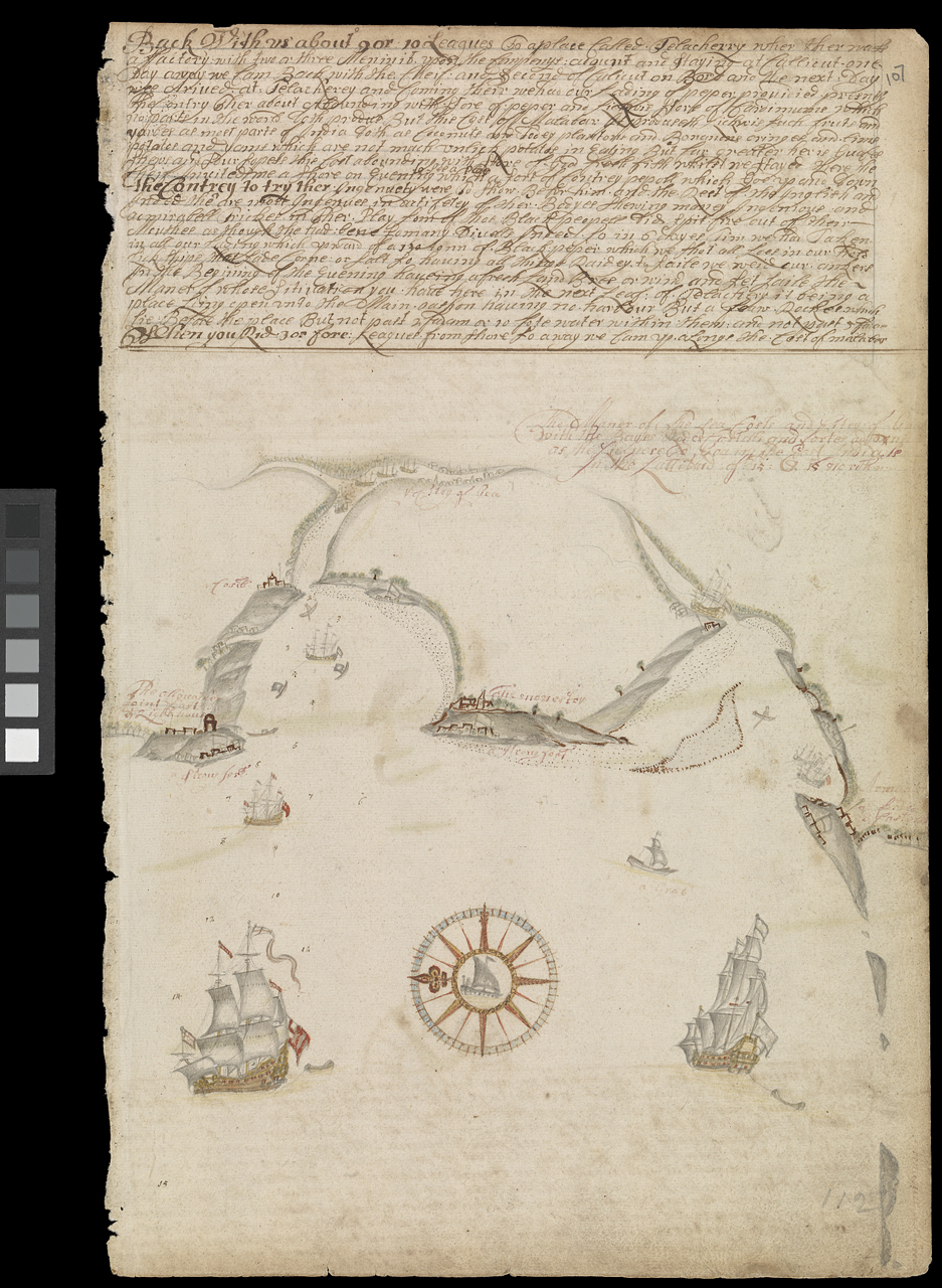 An image showing 'Barlow Journal f. 112.  The Manner of the Port of the Island of Sumatra'