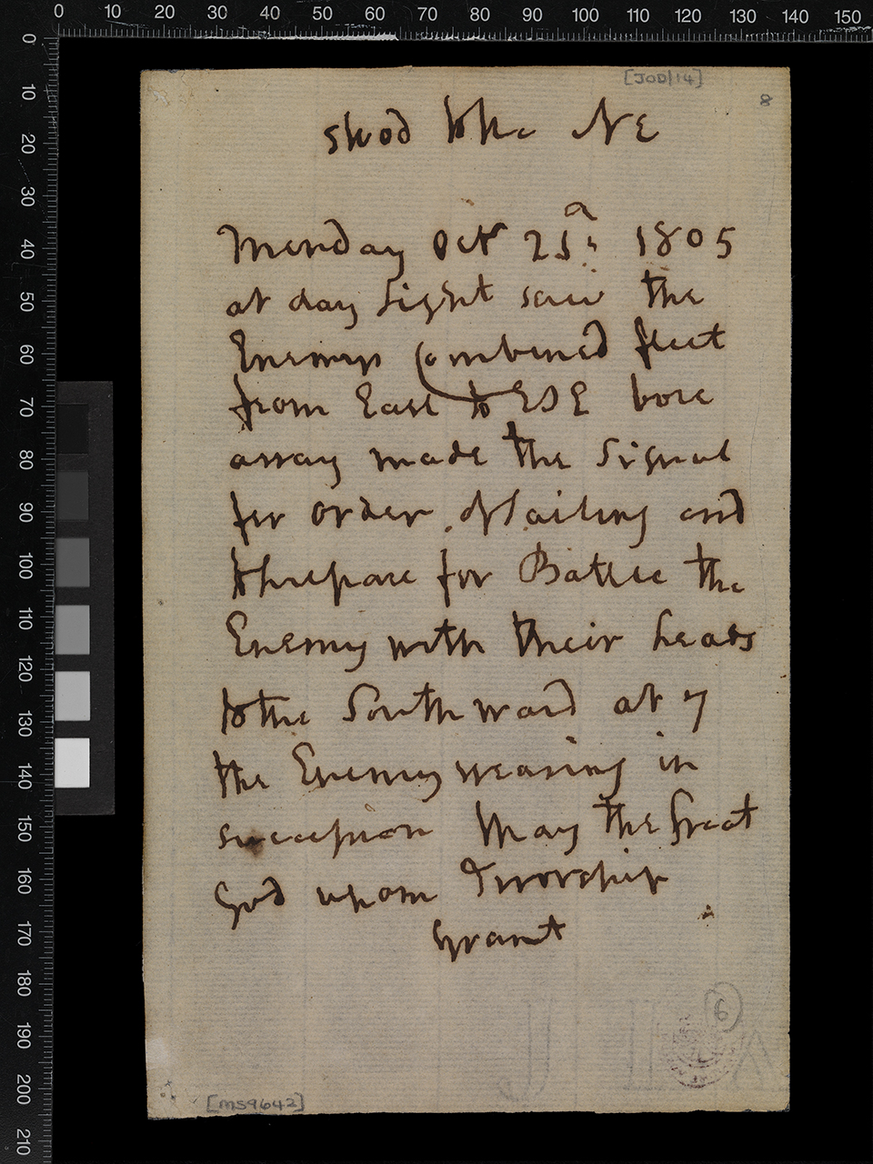 An image showing 'Nelson's journal and will 1805'