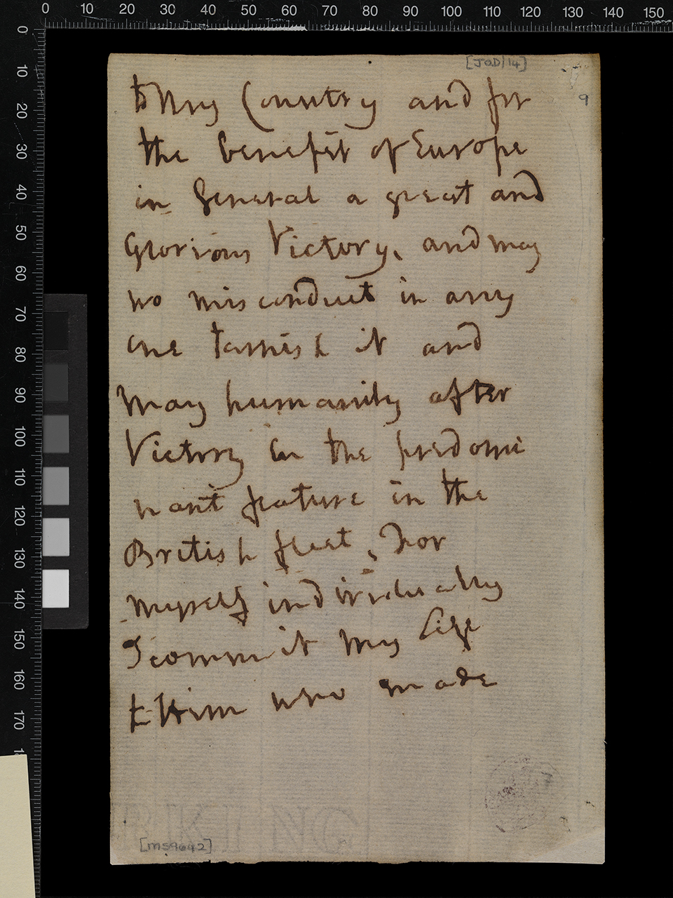 An image showing 'Nelson's journal and will 1805'