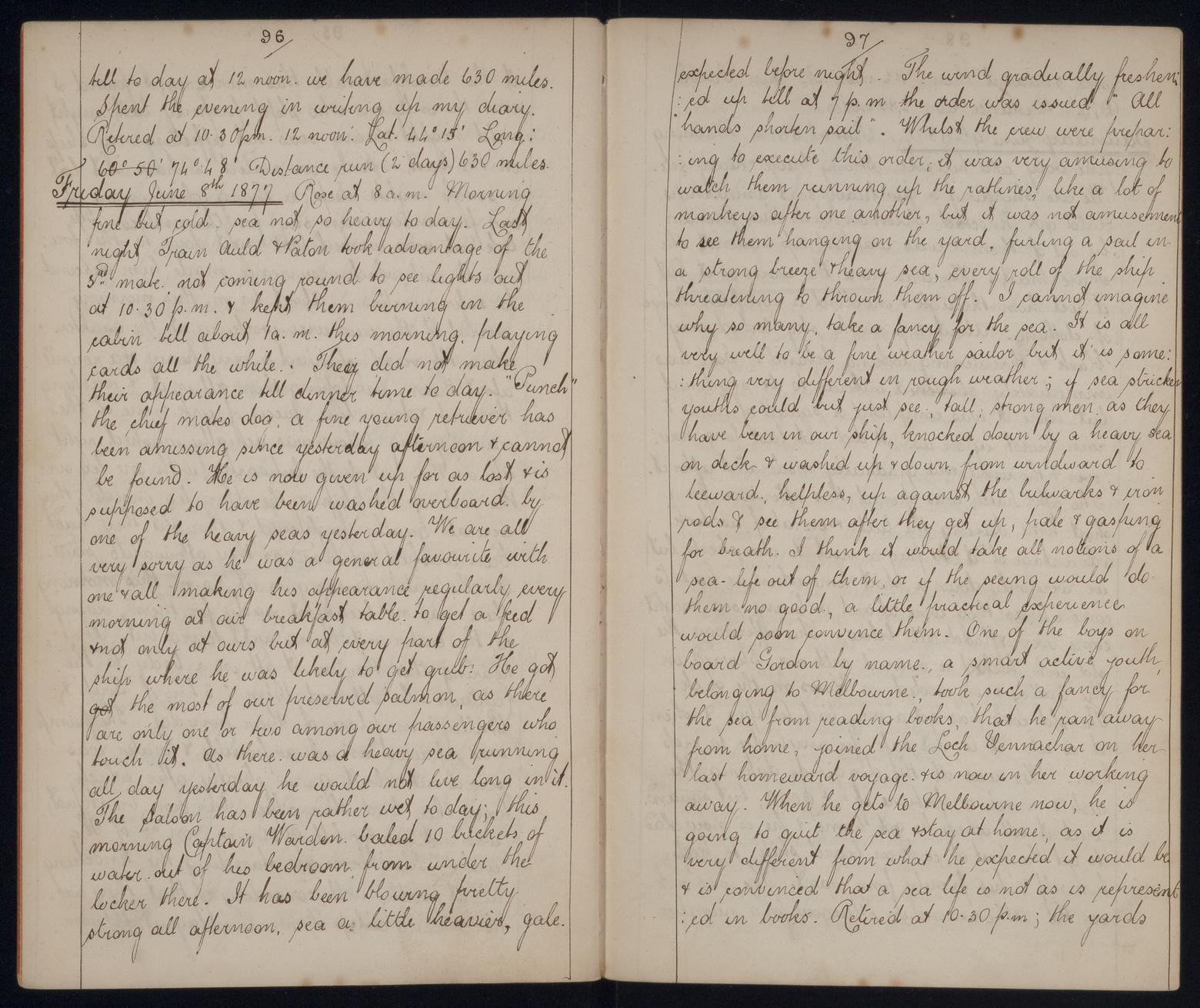 An image showing 'JOD/44; Diary of John Rorke, passenger on Clipper ship LOCH VENNACHAR, 1877. 1877'