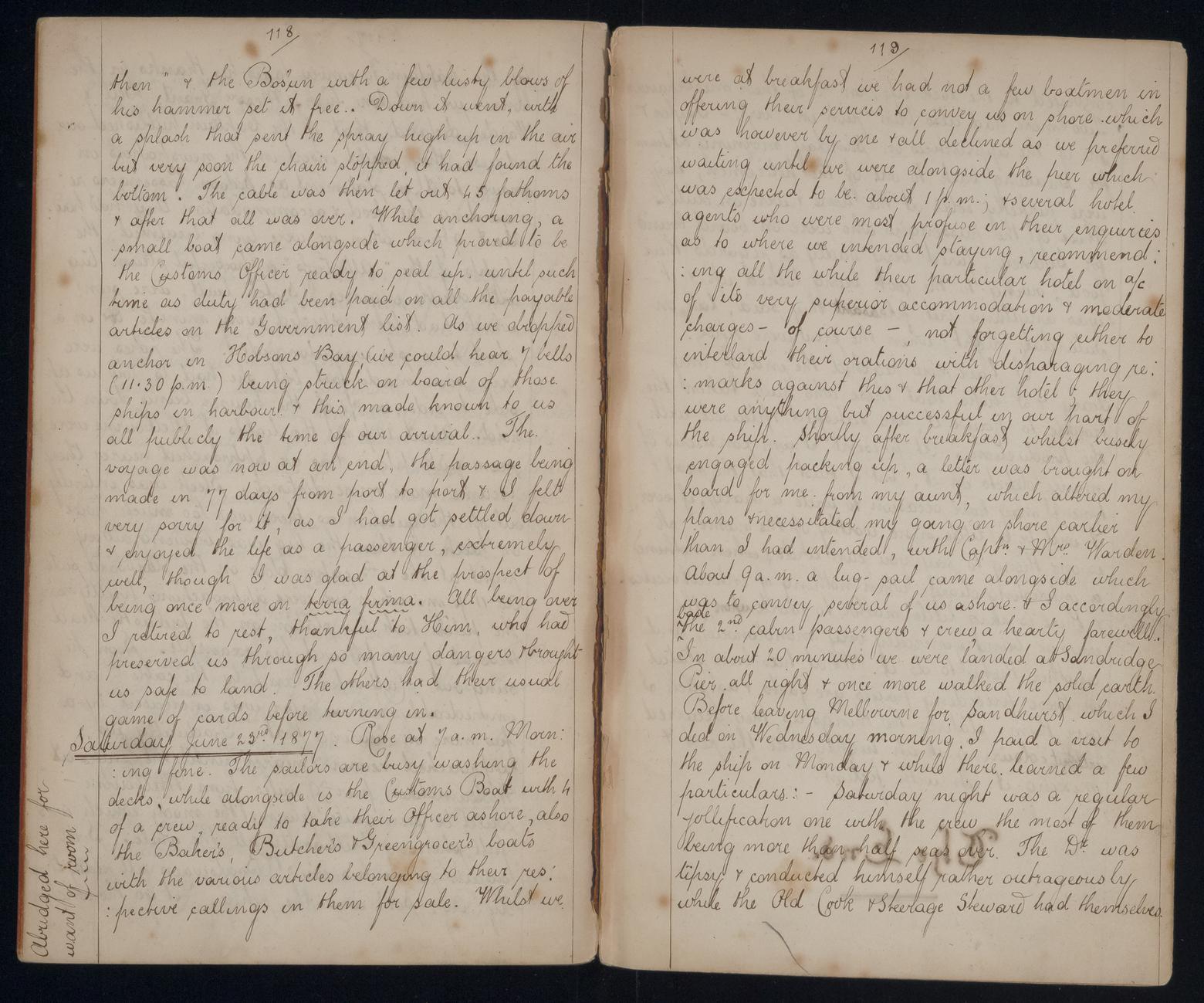 An image showing 'JOD/44; Diary of John Rorke, passenger on Clipper ship LOCH VENNACHAR, 1877. 1877'