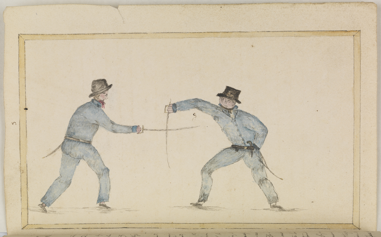 An image showing 'Sword Fighting. Plate 3 - opposite p.26'