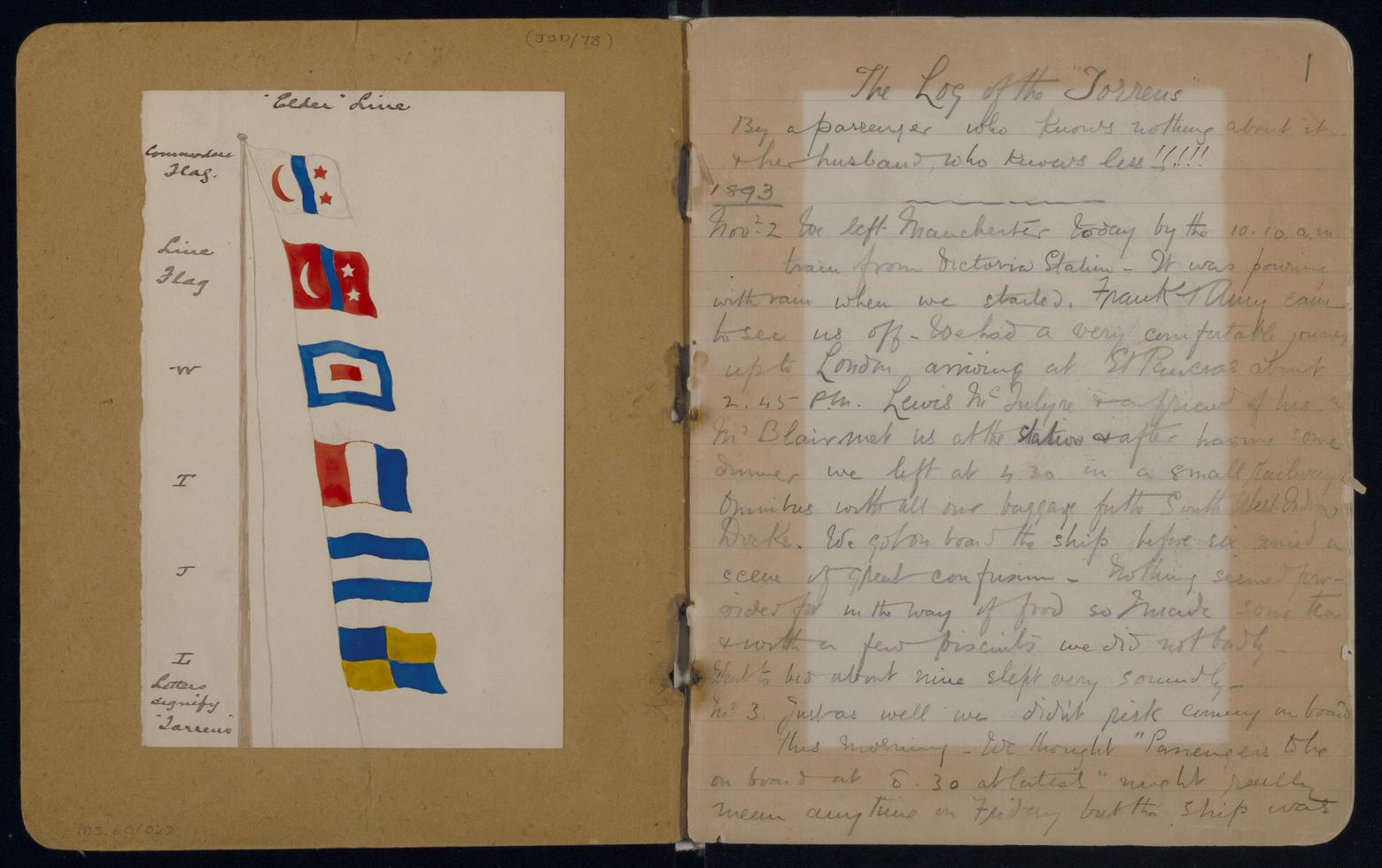 An image showing 'JOD/78; Diary of Mrs Margaret Colquhoun Macgillivray on a voyage on the TORRENS Clipper, London to Adelaide 1893. 1893'